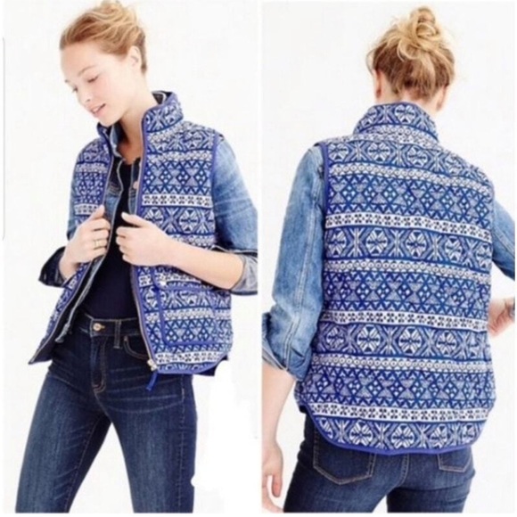 J. Crew Jackets & Blazers - J. Crew Fair Isle Blue & White Quilted Vest. Size L. Style E4865